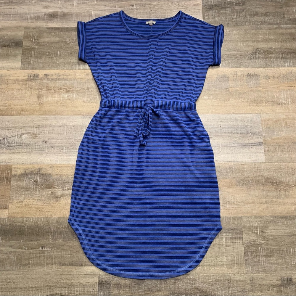 T By Talbots Blue Striped Drawstring Waist Dress Women’s XS
